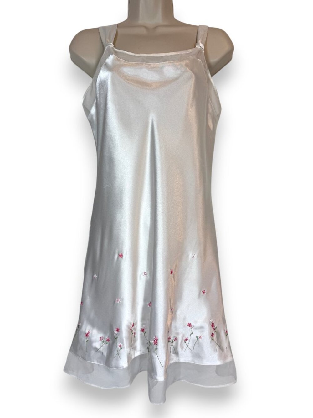 Pajamagram Silky Nightgown Negligee White Embroidered Summer Size Small